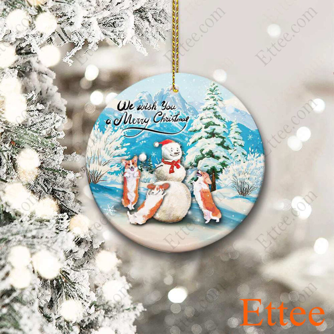 Corgi Dog Snowman Christmas Ornament