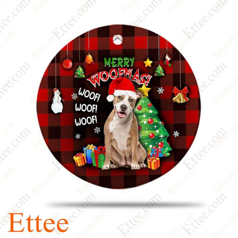 Pitbull Ceramic Ornament, Christmas Gift 2022, Merry Woofmas - Ettee - Ceramic ornament