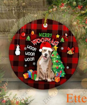 Pitbull Ceramic Ornament, Christmas Gift 2022, Merry Woofmas - Ettee - Ceramic ornament