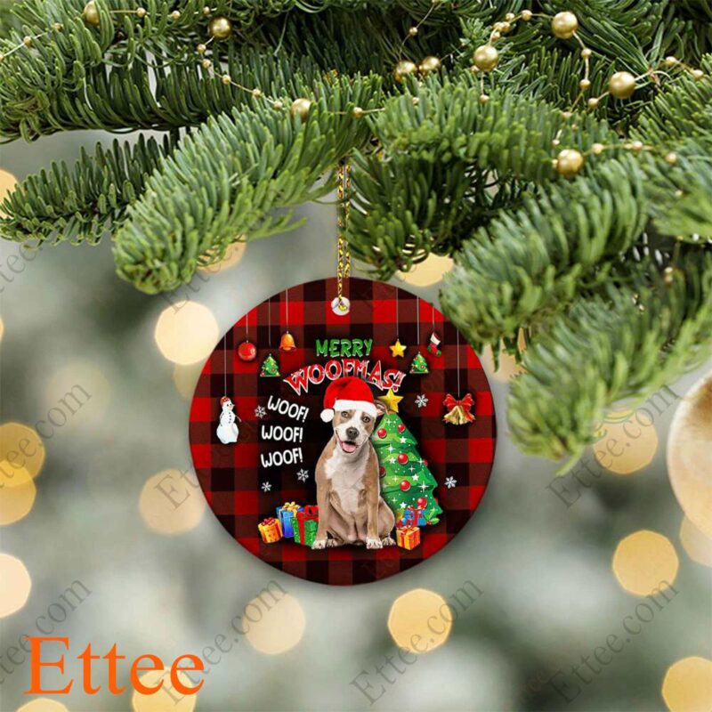 Pitbull Ceramic Ornament, Christmas Gift 2022, Merry Woofmas - Ettee - Ceramic ornament