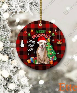 Pitbull Ceramic Ornament, Christmas Gift 2022, Merry Woofmas - Ettee - Ceramic ornament