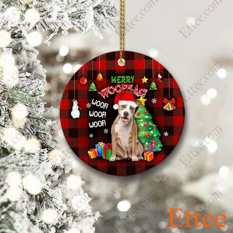 Pitbull Ceramic Ornament, Christmas Gift 2022, Merry Woofmas - Ettee - Ceramic ornament