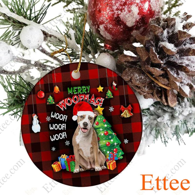 Pitbull Ceramic Ornament, Christmas Gift 2022, Merry Woofmas - Ettee - Ceramic ornament