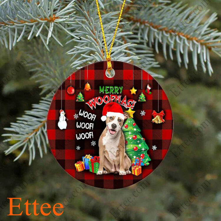 Pitbull Ceramic Ornament, Christmas Gift 2022, Merry Woofmas - Ettee - Ceramic ornament