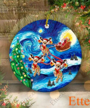 Chihuahua Sleigh Starry Night Ceramic Ornament, Unique Gift 2022 - Ettee - Ceramic ornament