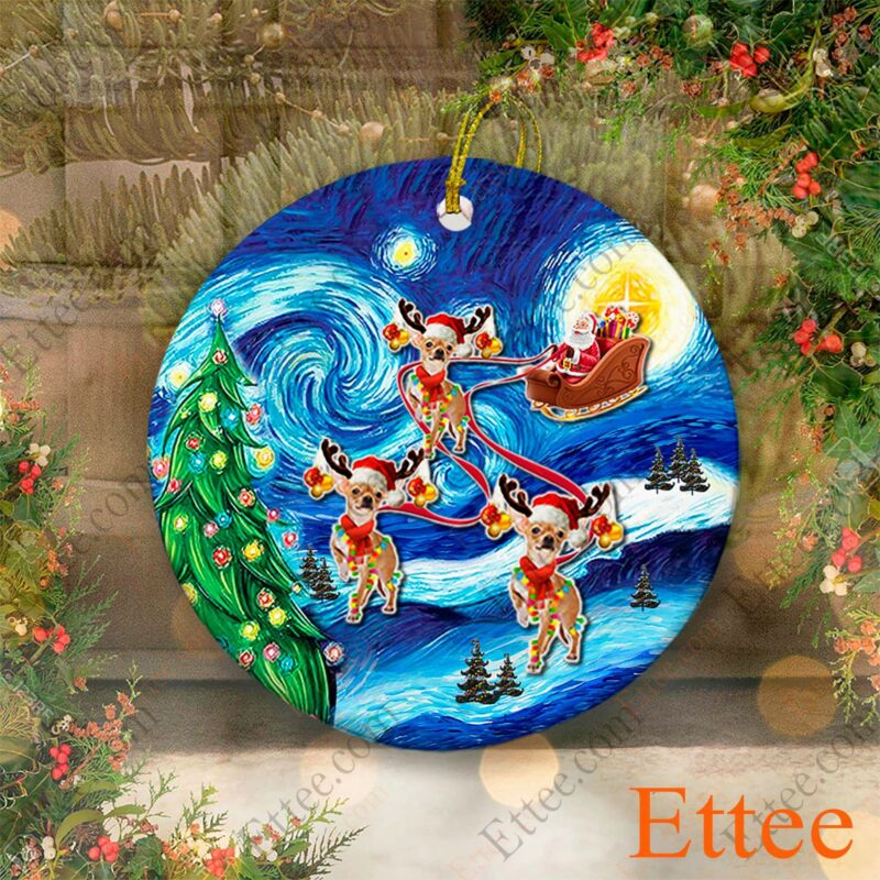 Chihuahua Sleigh Starry Night Ceramic Ornament, Unique Gift 2022 - Ettee - Ceramic ornament