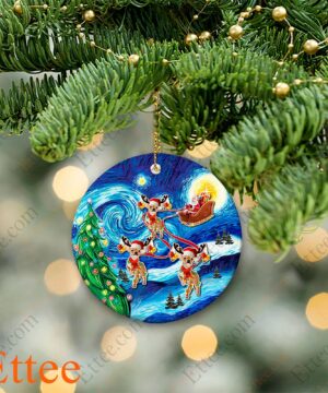 Chihuahua Sleigh Starry Night Ceramic Ornament, Unique Gift 2022 - Ettee - Ceramic ornament