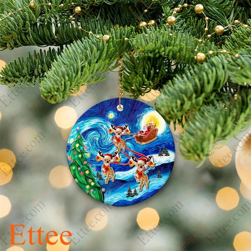 Chihuahua Sleigh Starry Night Ceramic Ornament, Unique Gift 2022 - Ettee - Ceramic ornament