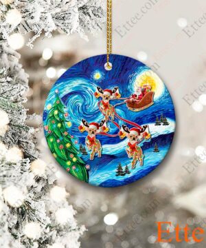 Chihuahua Sleigh Starry Night Ceramic Ornament, Unique Gift 2022 - Ettee - Ceramic ornament