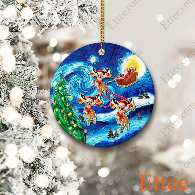 Chihuahua Sleigh Starry Night Ceramic Ornament, Unique Gift 2022 - Ettee - Ceramic ornament