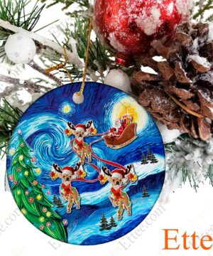 Chihuahua Sleigh Starry Night Ceramic Ornament, Unique Gift 2022 - Ettee - Ceramic ornament