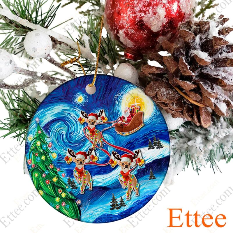 Chihuahua Sleigh Starry Night Ceramic Ornament, Unique Gift 2022 - Ettee - Ceramic ornament