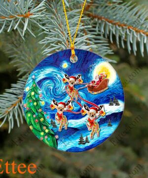 Chihuahua Sleigh Starry Night Ceramic Ornament, Unique Gift 2022 - Ettee - Ceramic ornament