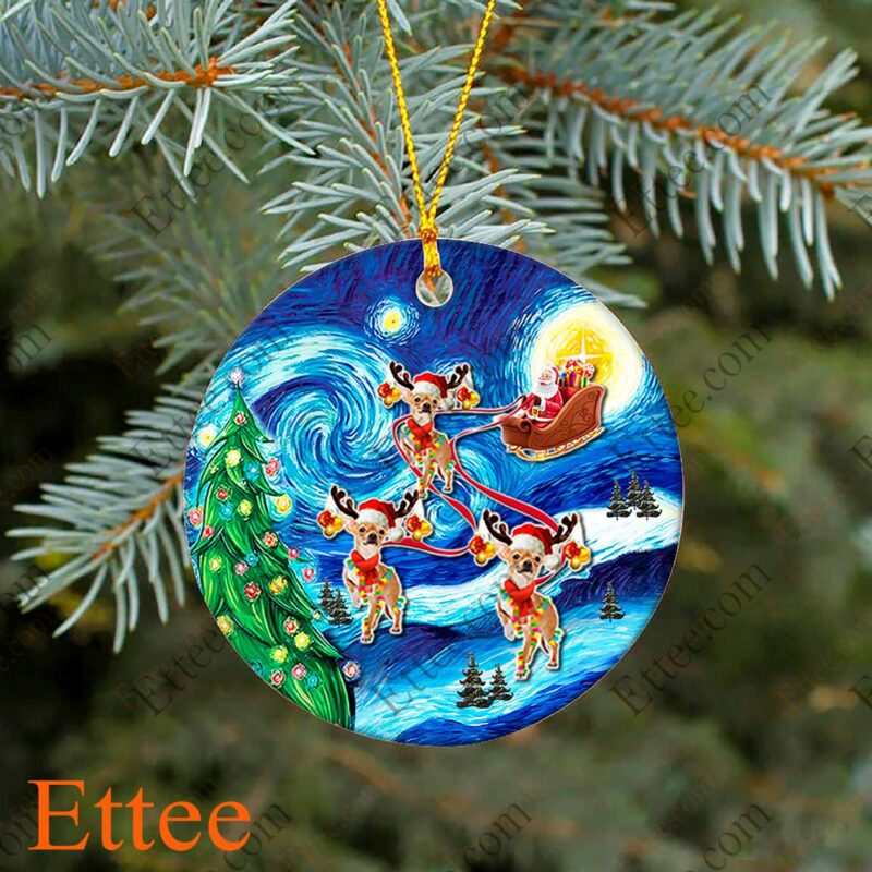 Chihuahua Sleigh Starry Night Ceramic Ornament, Unique Gift 2022 - Ettee - Ceramic ornament