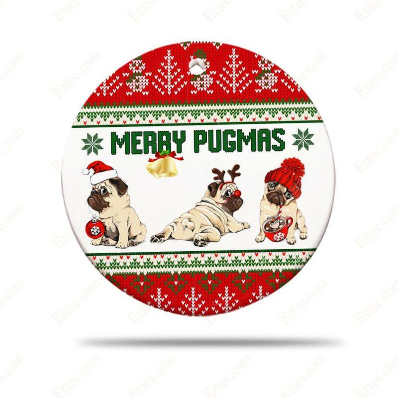 Merry Pugmas Ceramic Ornament, Gift For Pug Lovers 2022 - Ettee - Ceramic ornament