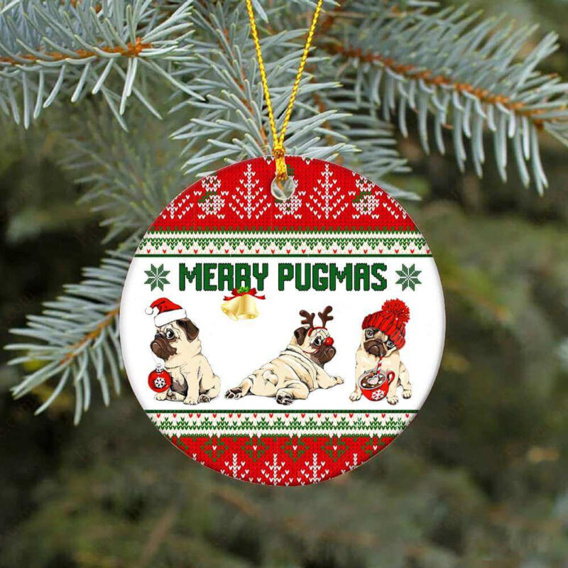 Merry Pugmas Ceramic Ornament, Gift For Pug Lovers 2022 - Ettee - Ceramic ornament