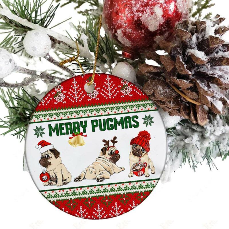 Merry Pugmas Ceramic Ornament, Gift For Pug Lovers 2022 - Ettee - Ceramic ornament