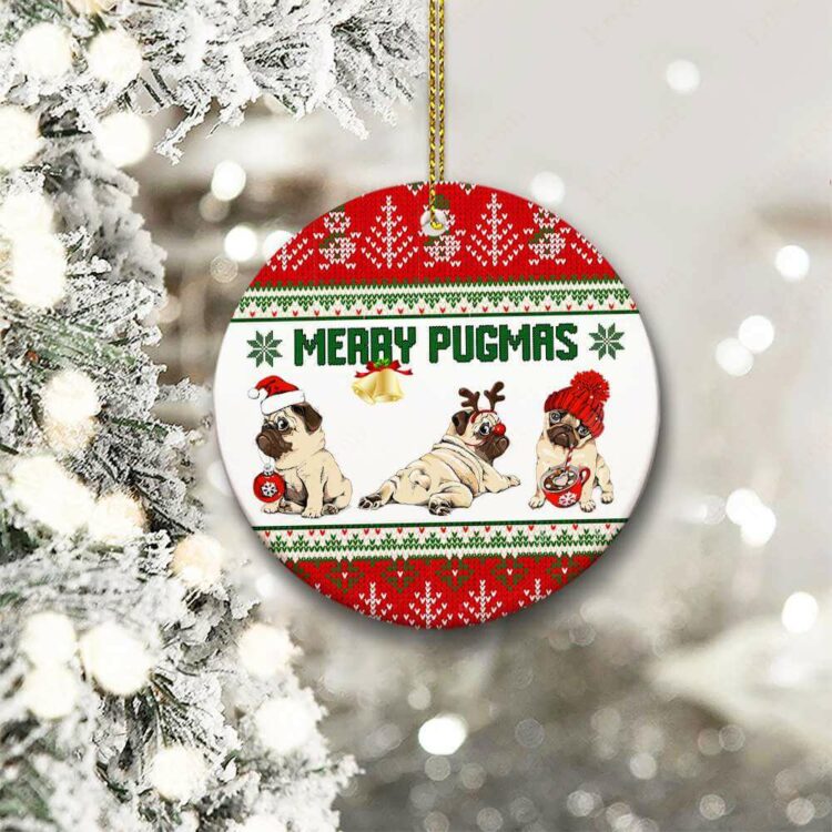 Merry Pugmas Ceramic Ornament, Gift For Pug Lovers 2022 - Ettee - Ceramic ornament