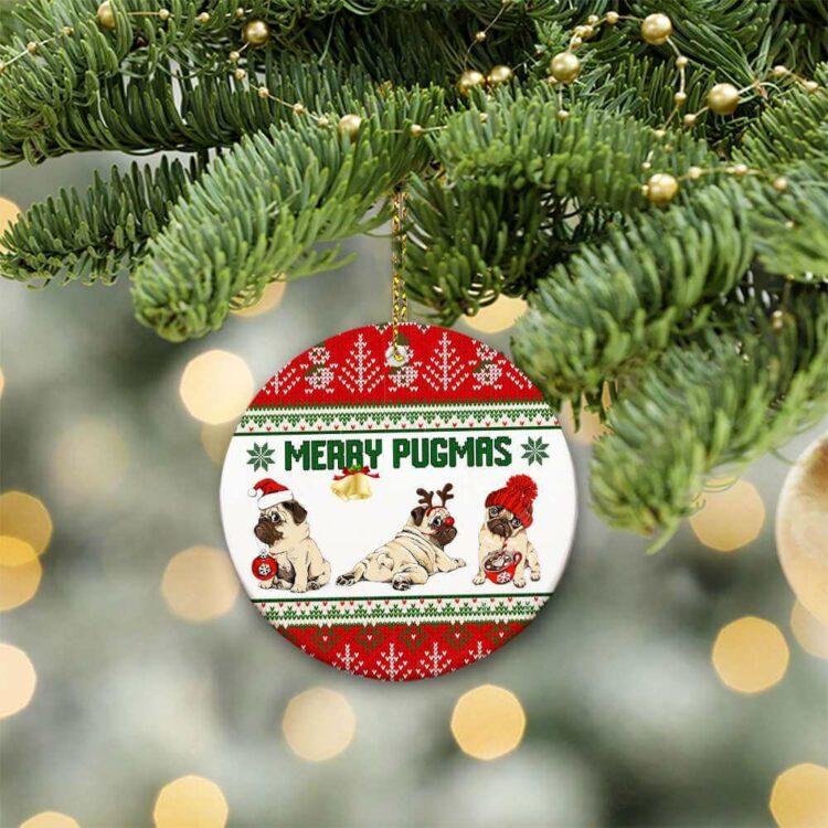 Merry Pugmas Ceramic Ornament, Gift For Pug Lovers 2022 - Ettee - Ceramic ornament