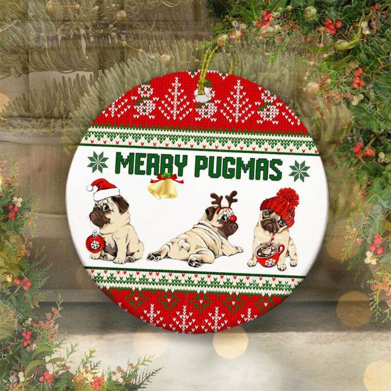 Merry Pugmas Ceramic Ornament, Gift For Pug Lovers 2022 - Ettee - Ceramic ornament