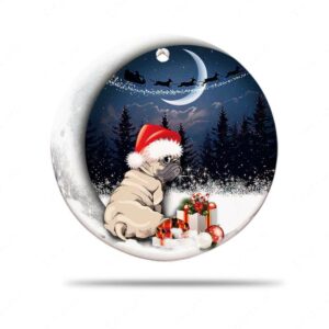 Pug Sitting On Moon Ceramic Ornament, Puggy Unique Gift 2022 - Ettee - Ceramic ornament