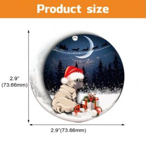 Pug Sitting On Moon Ceramic Ornament, Puggy Unique Gift 2022 - Ettee - Ceramic ornament