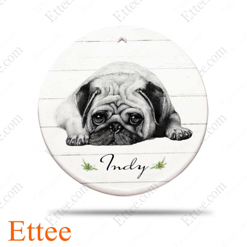 Lying Pug Ceramic Ornament, Unique Custom Name Gift For Dog Lovers - Ettee - Ceramic ornament