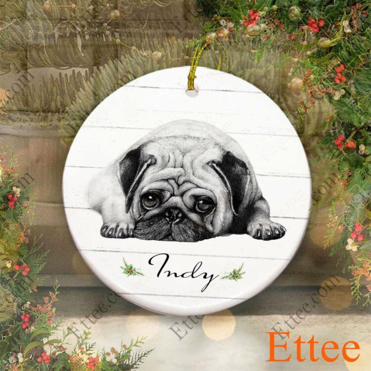 Lying Pug Ceramic Ornament, Unique Custom Name Gift For Dog Lovers - Ettee - Ceramic ornament