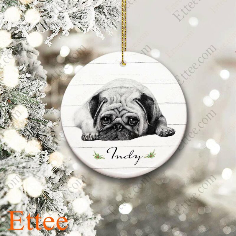 Lying Pug Ceramic Ornament, Unique Custom Name Gift For Dog Lovers - Ettee - Ceramic ornament