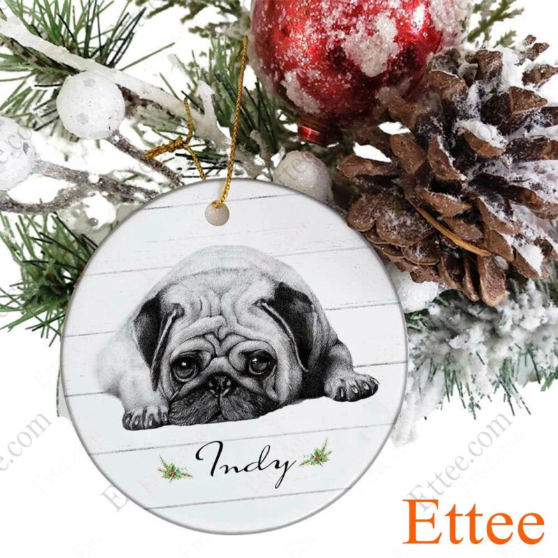 Lying Pug Ceramic Ornament, Unique Custom Name Gift For Dog Lovers - Ettee - Ceramic ornament