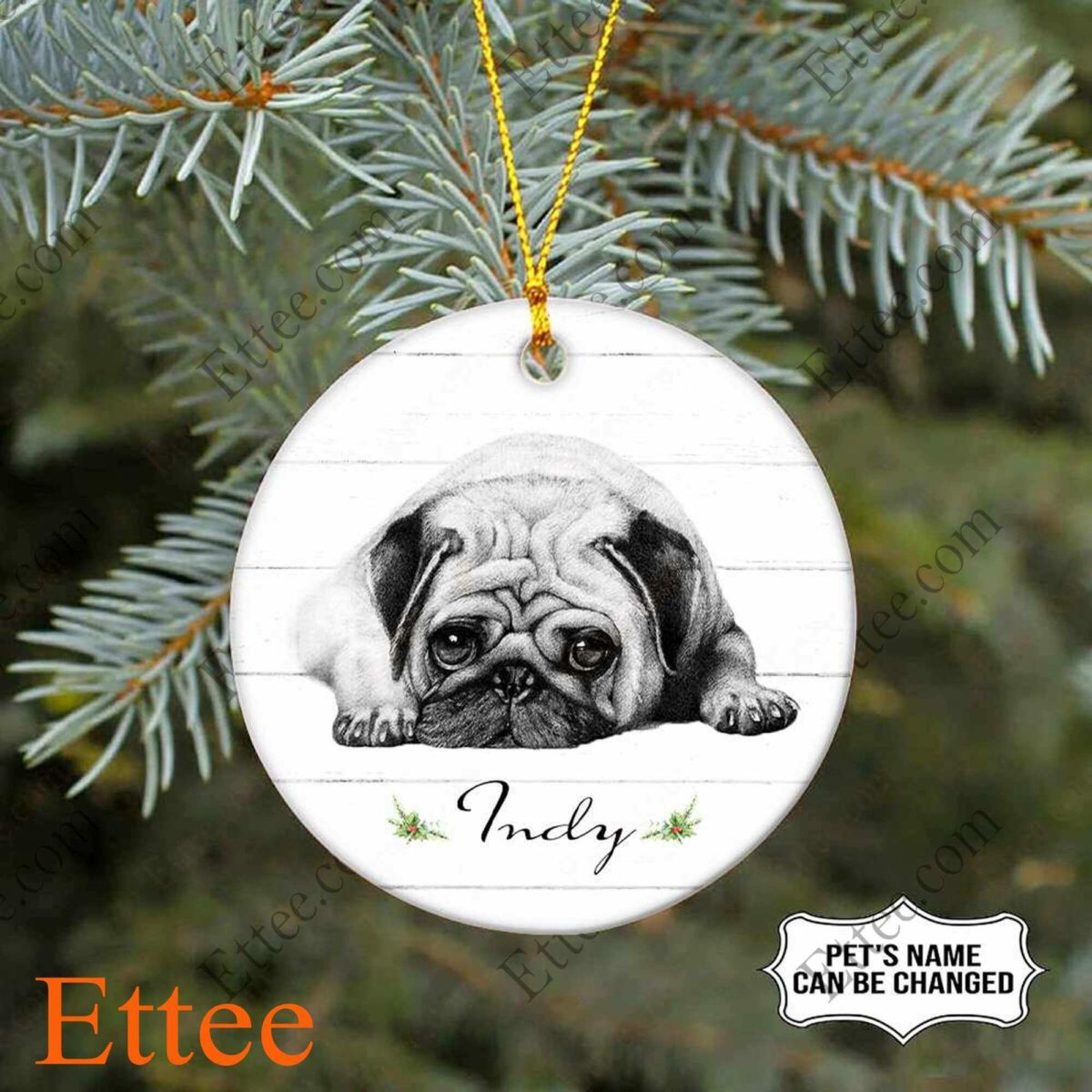 Lying Pug Ceramic Ornament, Unique Custom Name Gift For Dog Lovers - Ettee - Ceramic ornament