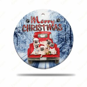 Pugs Pickup Truck Ceramic Ornament, Special Christmas Gift 2022 - Ettee - Ceramic ornament
