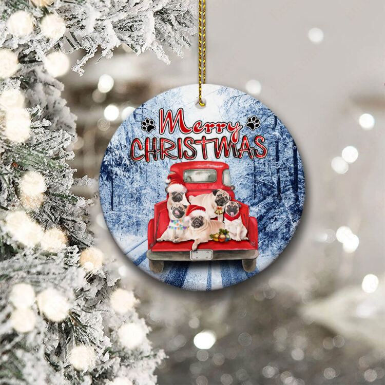 Pugs Pickup Truck Ceramic Ornament, Special Christmas Gift 2022 - Ettee - Ceramic ornament