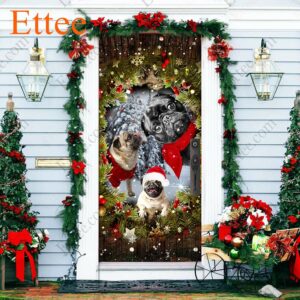 Pugs Peeking Dogs Door Cover, 2022 Christmas Home Decoration For Pug Lovers - Ettee - 2022
