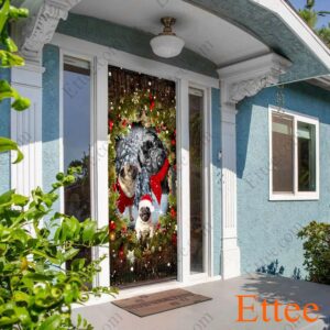 Pugs Peeking Dogs Door Cover, 2022 Christmas Home Decoration For Pug Lovers - Ettee - 2022
