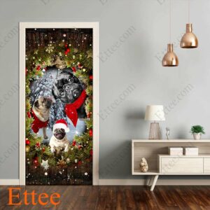 Pugs Peeking Dogs Door Cover, 2022 Christmas Home Decoration For Pug Lovers - Ettee - 2022