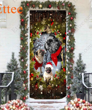 Pugs Peeking Dogs Door Cover, 2022 Christmas Home Decoration For Pug Lovers - Ettee - 2022