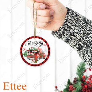 Pugs Red Truck Ceramic Ornament, Let It Snow Dog Gift 2022 - Ettee - 2022
