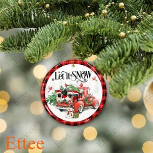 Pugs Red Truck Ceramic Ornament, Let It Snow Dog Gift 2022 - Ettee - 2022