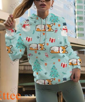 Funny Corgi Sleeping 3D Zip Hoodie, 2022 Christmas Gift For Corgi Lovers - Ettee - 2022 Christmas Gift