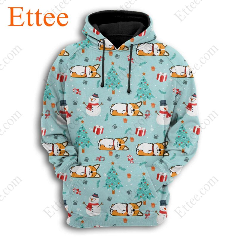 Funny Corgi Sleeping 3D Zip Hoodie, 2022 Christmas Gift For Corgi Lovers - Ettee - 2022 Christmas Gift