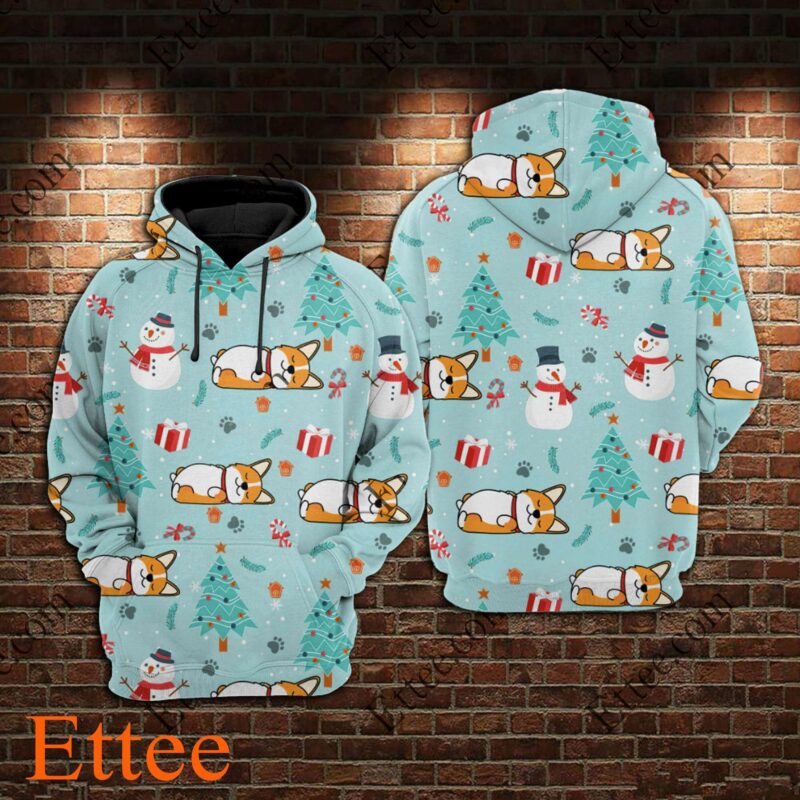 Funny Corgi Sleeping 3D Zip Hoodie, 2022 Christmas Gift For Corgi Lovers - Ettee - 2022 Christmas Gift