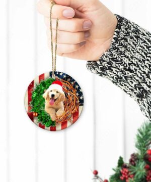 Golden Retriever American Wreath Ceramic Ornament, Perfect Gift 2022 - Ettee - 2022