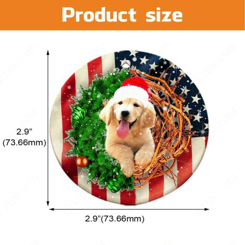 Golden Retriever American Wreath Ceramic Ornament, Perfect Gift 2022 - Ettee - 2022