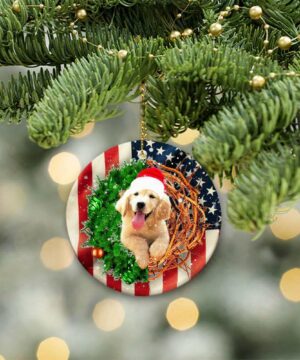 Golden Retriever American Wreath Ceramic Ornament, Perfect Gift 2022 - Ettee - 2022