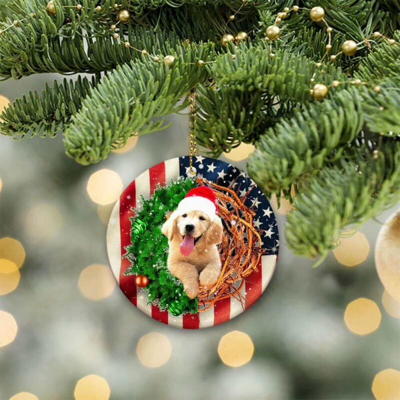 Golden Retriever American Wreath Ceramic Ornament, Perfect Gift 2022 - Ettee - 2022