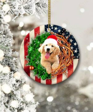 Golden Retriever American Wreath Ceramic Ornament, Perfect Gift 2022 - Ettee - 2022