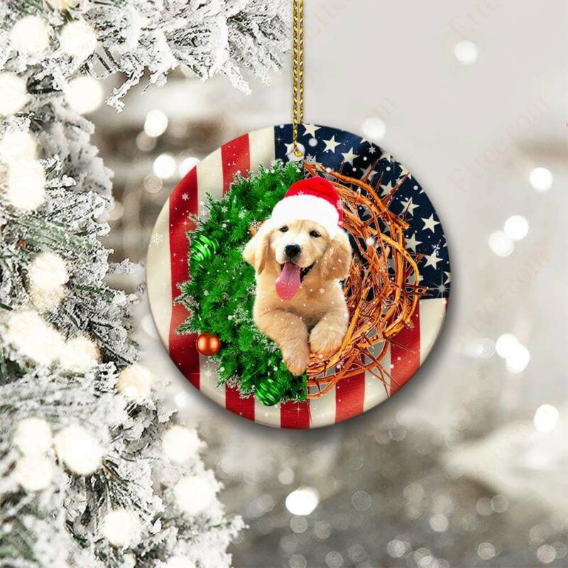 Golden Retriever American Wreath Ceramic Ornament, Perfect Gift 2022 - Ettee - 2022