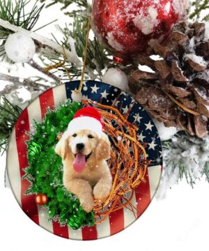 Golden Retriever American Wreath Ceramic Ornament, Perfect Gift 2022 - Ettee - 2022