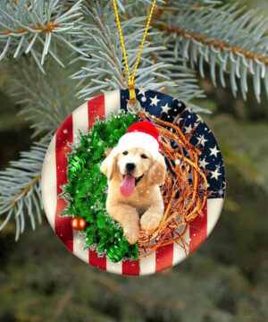 Golden Retriever American Wreath Ceramic Ornament, Perfect Gift 2022 - Ettee - 2022